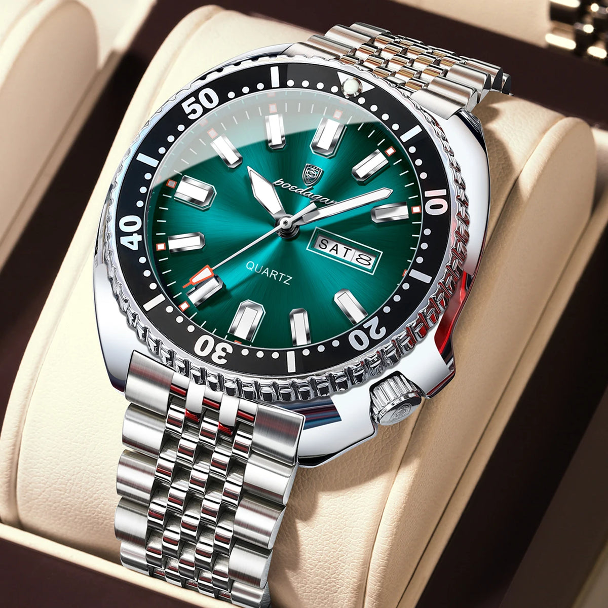 Poedagar 682 Men's Luxury Quartz Watch – Stainless Steel Band, Waterproof, Luminous, Date