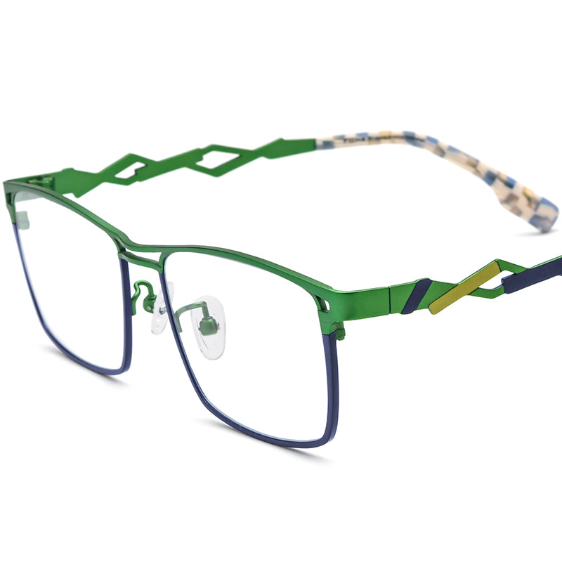 Colourful Titanium Square Optical Glasses - Green Blue - MCROONS