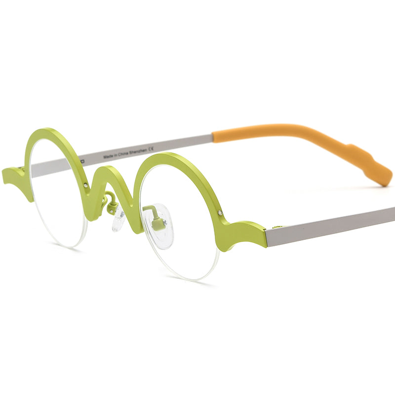 Titanium Semi-Rimless Round Optical Glasses - Matte Yellow - MCROONS