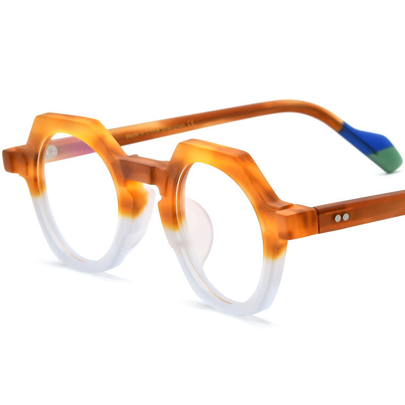 Retro Octagon Acetate Optical Glasses Frame - Yellow White - MCROONS