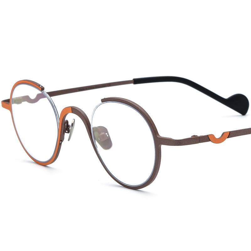 Titanium Round Optical Glasses Frame Retro Colourful - MCROONS - Matte Orange Brown