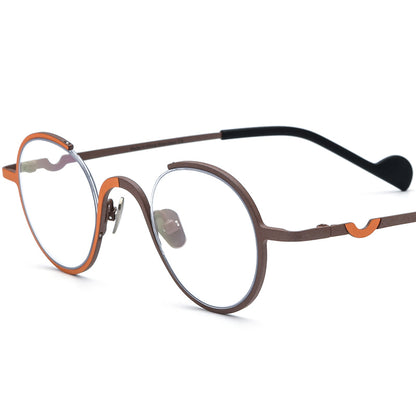 Titanium Round Optical Glasses Frame Retro Colourful - MCROONS - Matte Orange Brown