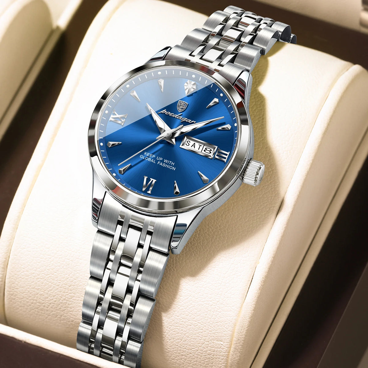 Poedagar 504 Women's Luxury Quartz Watch – Stainless Steel Band, Waterproof, Luminous, Date