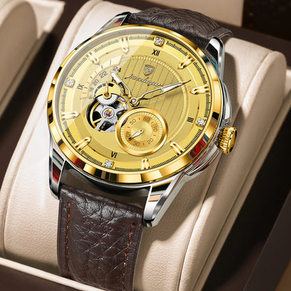 Poedagar 1427 Men's Luxury Automatic Mechanical Watch – Leather Strap, Waterproof, Luminous, Date
