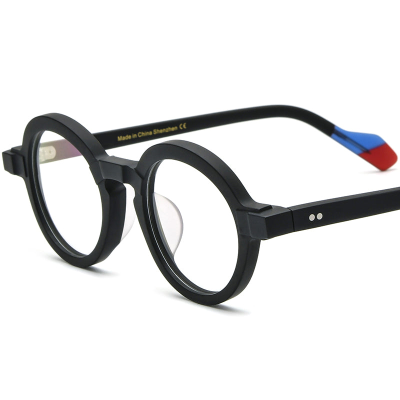 Colourblock Round Acetate Optical Glasses Frame - Matte Black - MCROONS