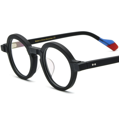 Colourblock Round Acetate Optical Glasses Frame - Matte Black - MCROONS