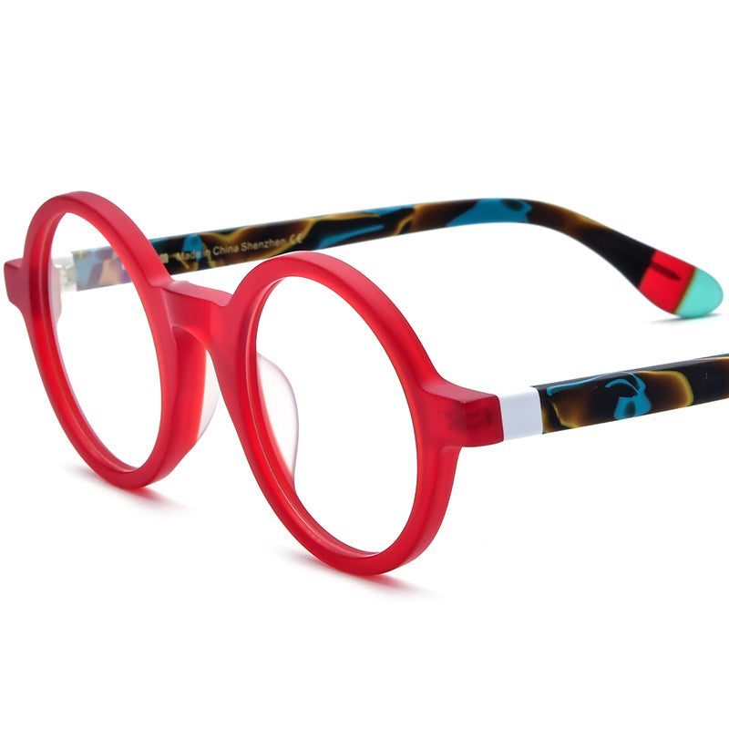 Retro Round Acetate Optical Glasses Frame - Matte Red - MCROONS