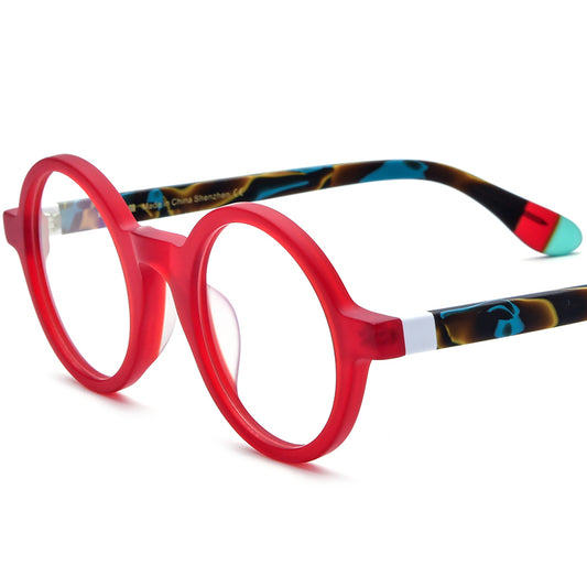Retro Round Acetate Optical Glasses Frame - Matte Red - MCROONS