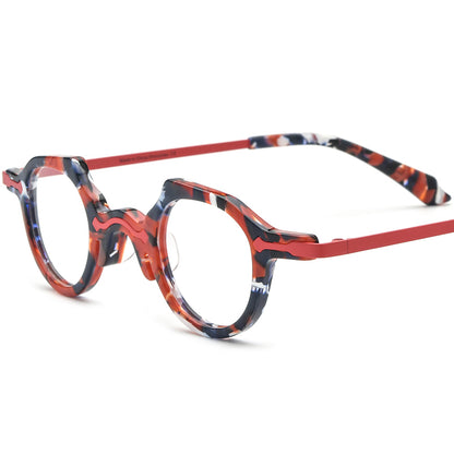 Retro Small Cat Eye Acetate Optical Glasses Frame - Black Red - MCROONS