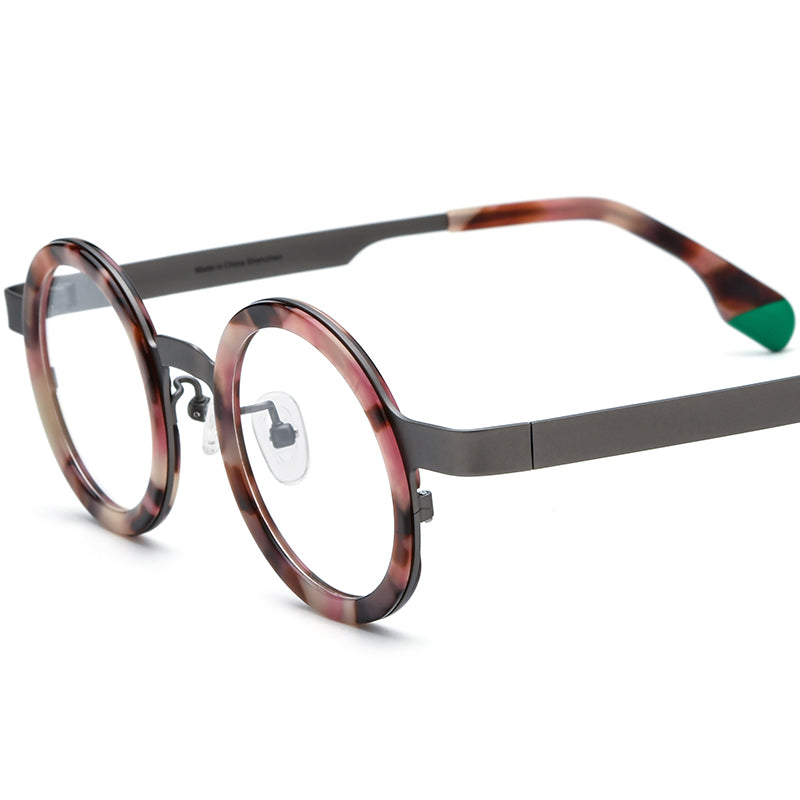 Tie-Dye Titanium Round Acetate Optical Glasses Frame - Gray - MCROONS