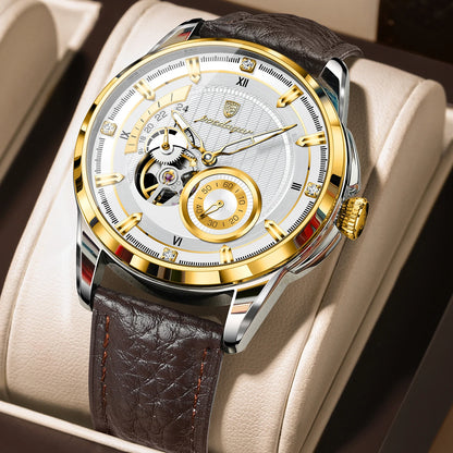 Poedagar 1427 Men's Luxury Automatic Mechanical Watch – Leather Strap, Waterproof, Luminous, Date