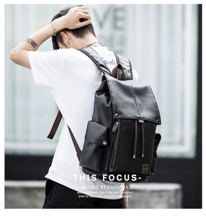 MOYYI Causal Laptop Backpack for Men Travel Vintage Backpack Waterproof Leather Business Backpack School Men'S Rucksack