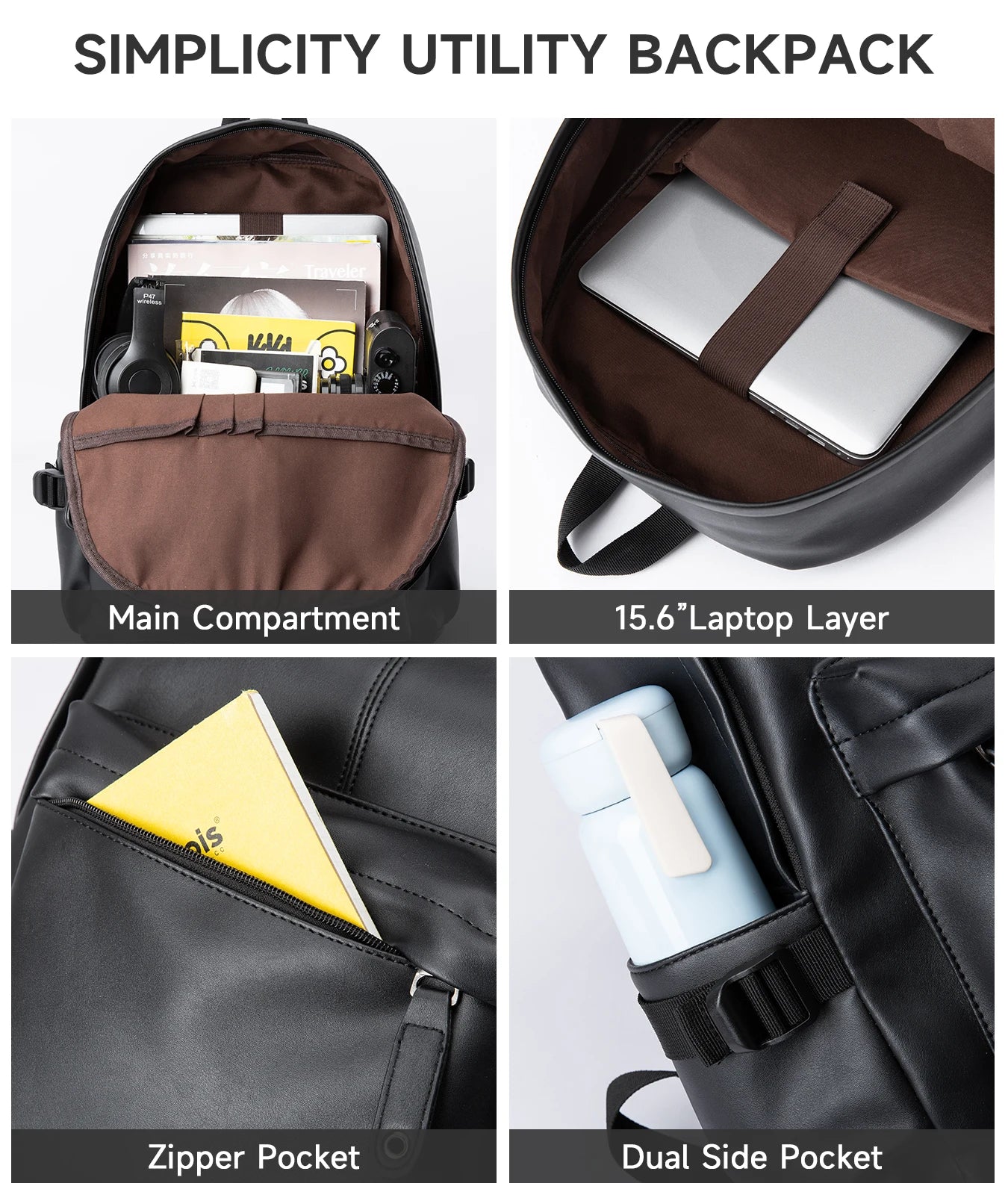MOYYI Men's PU Leather Travel Backpack with Laptop Compartment