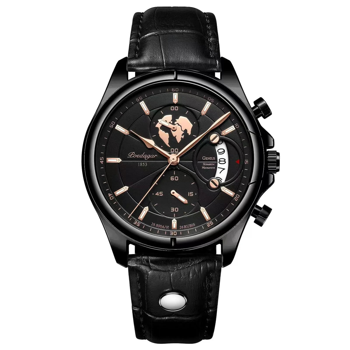 Poedagar 989 Men's Luxury Chronograph Quartz Watch – Leather Strap, Waterproof, Luminous, Date