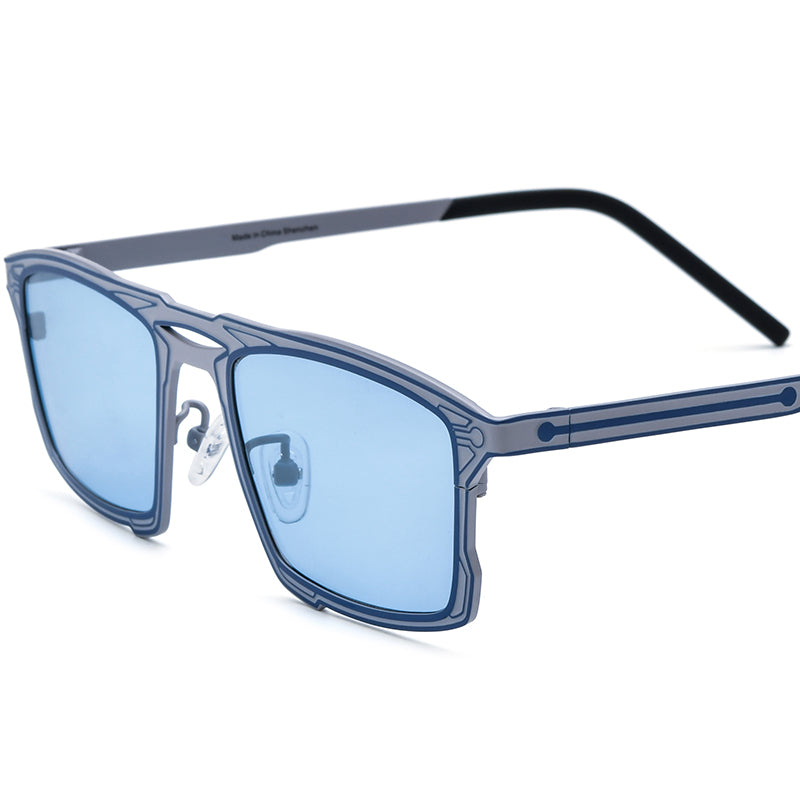 Pure Titanium Square Polarized Sunglasses UV400 - Blue Gray Blue Lens - MCROONS