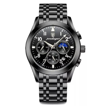 Poedagar 8168 Men's Luxury Quartz Watch – Stainless Steel Band, Waterproof, Luminous, Date