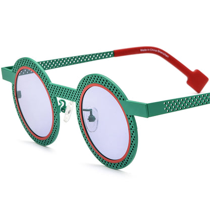 Colourful Titanium Hollow-Out Round Polarised Sunglasses - Green - MCROONS