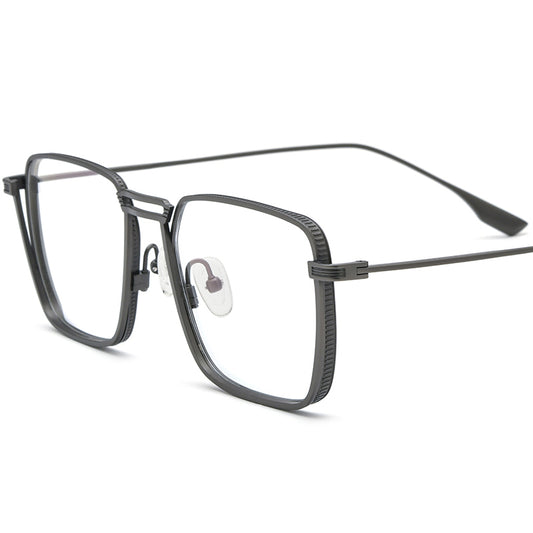 Japanese-Style Lightweight Titanium Square Optical Glasses Frame - Gray - MCROONS