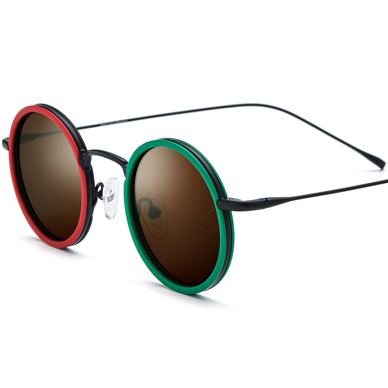 Retro Round Titanium Sunglasses - Red Green - MCROONS