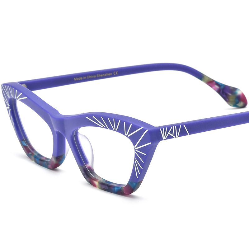 Retro Sunburst Acetate Cat Eye Optical Glasses Frame - Purple - MCROONS