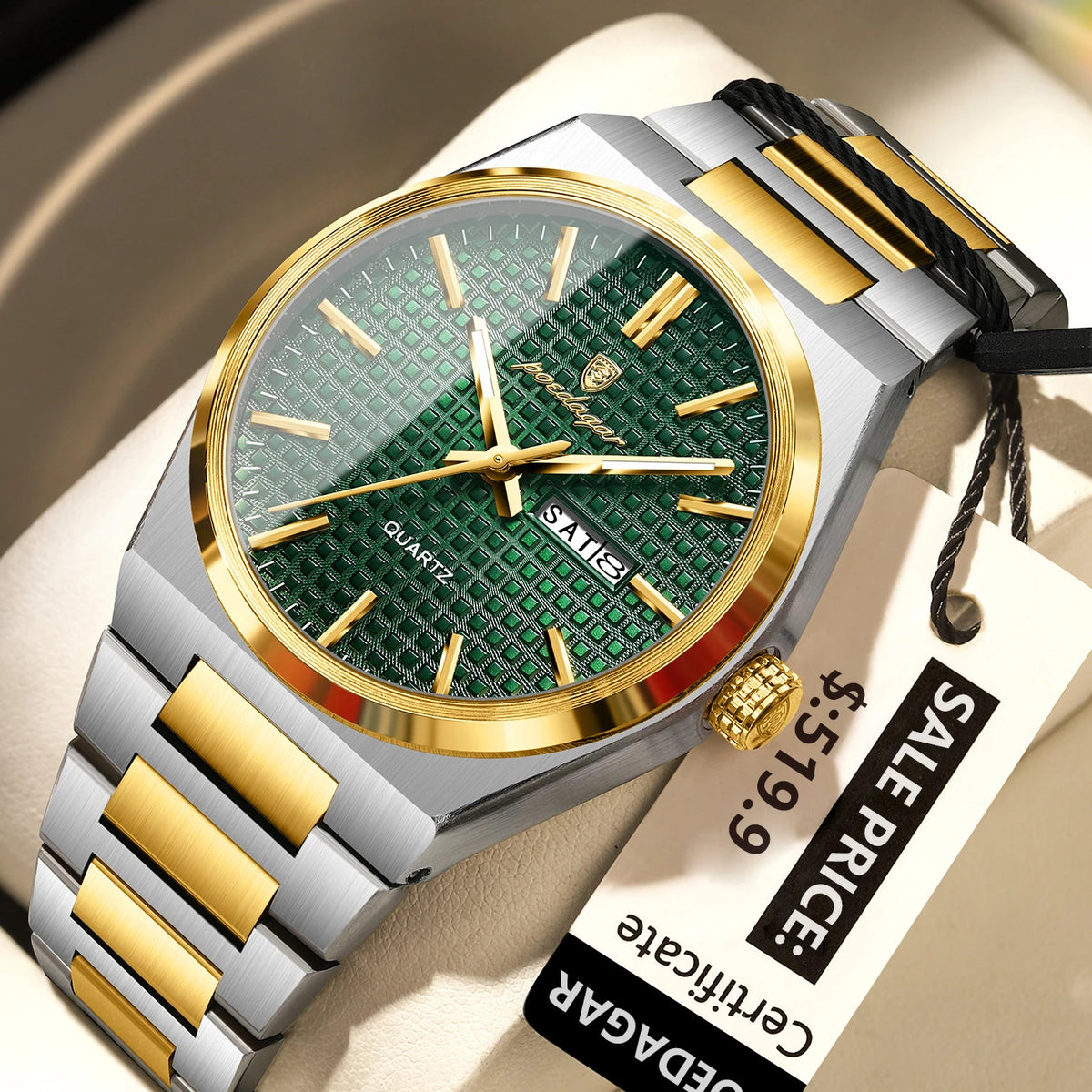 Poedagar 874 Men's Luxury Quartz Watch – Stainless Steel Band, Waterproof, Luminous, Date