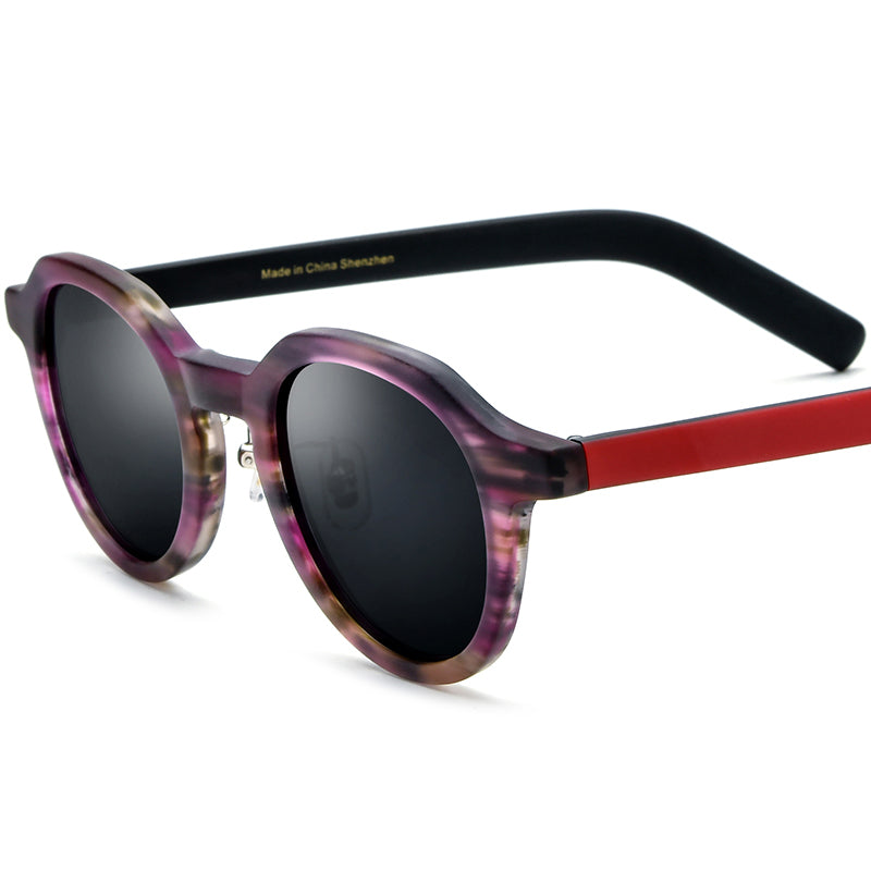 Vintage Oval Matte Acetate Polarized Sunglasses UV400 - Purple Gray Lens - MCROONS