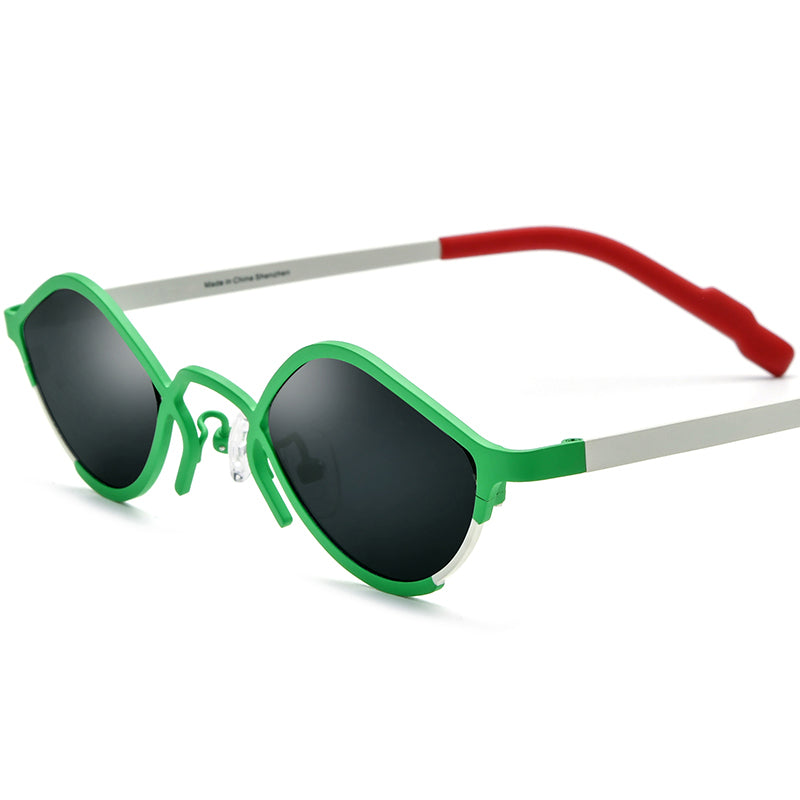 Colourful Titanium Small Cat Eye Polarised Sunglasses - Green - MCROONS