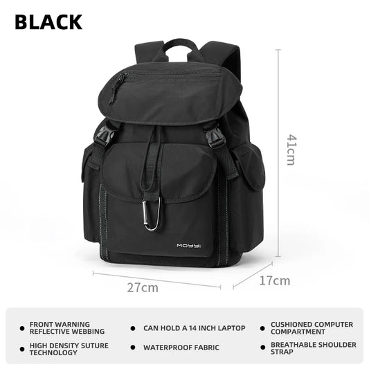 MOYYI Large Capacity 14 Inch Laptop Backpack for Men Outdoor Reflective Webbing School Bags Travel Backpack with Trolley Sleeve
