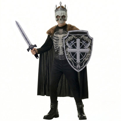 Skeleton Knight Boys Halloween Costume with Cloak, Mask & Sword