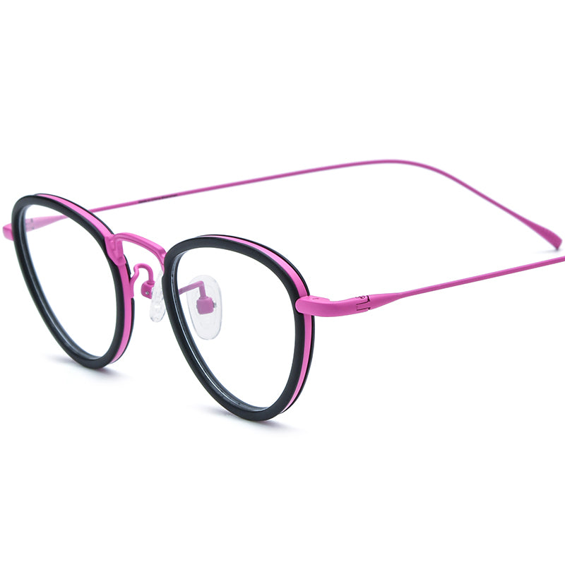 Vintage Acetate Titanium Cat Eye Optical Glasses - Pink - MCROONS