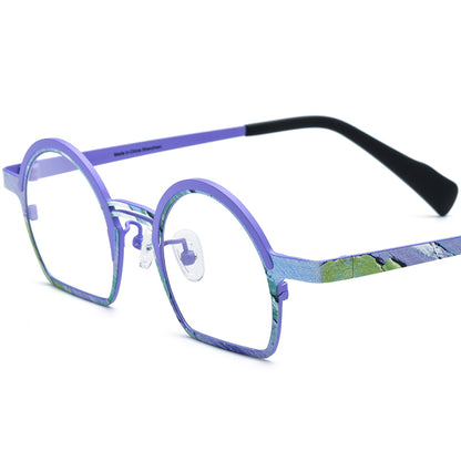 Multicolour Print Titanium Round Optical Glasses Frame - Purple - MCROONS