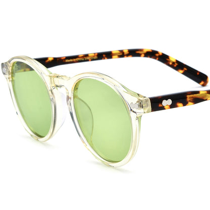 Retro Round Acetate Polarized Mirrored Sunglasses UV400 - Yellow Green Lens - MCROONS