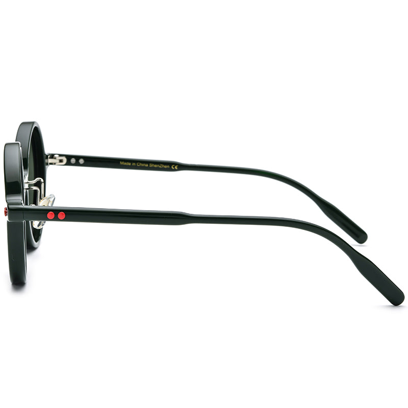 Retro Round Polarised Acetate Sunglasses - MCROONS - Dark Green side view
