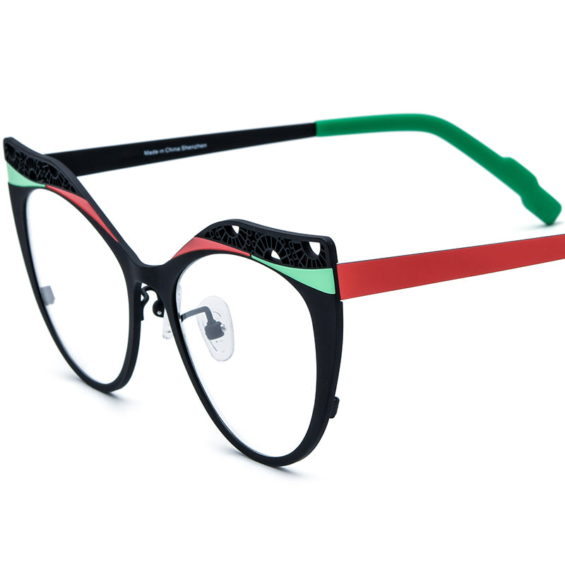 Matte Titanium Hollow-Out Cat Eye Optical Glasses Frame - Matte Black Red - MCROONS