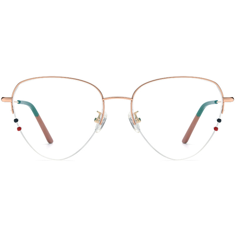 Oversized Cat Eye Titanium Optical Glasses Frame - MCROONS - Rose Gold front view