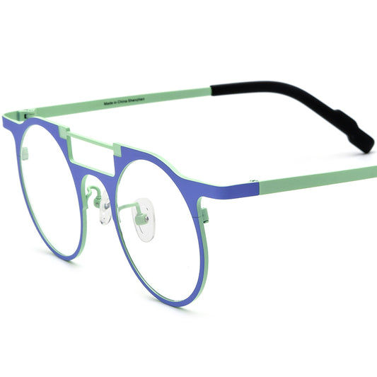Colourful Titanium Round Optical Glasses Frame Designer - Blue Cyan - MCROONS