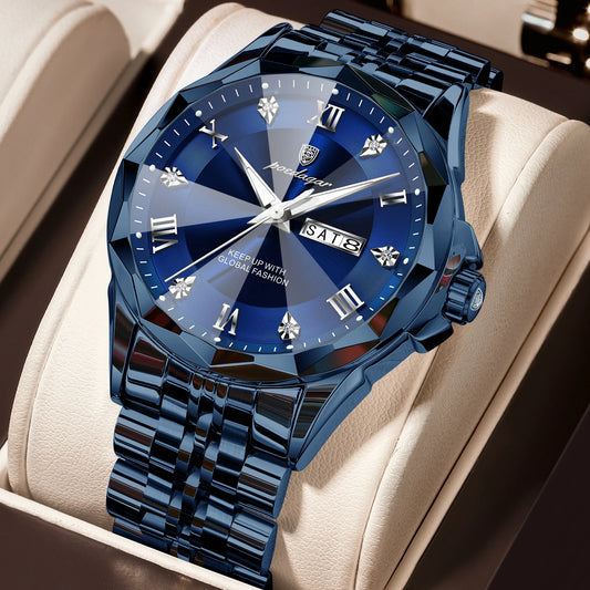 Poedagar 698 Men's Luxury Quartz Watch – Stainless Steel Band, Waterproof, Luminous, Date