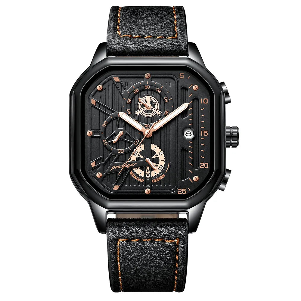Poedagar 628 Men's Sport Chronograph Quartz Watch – Leather Strap, Waterproof, Luminous, Date