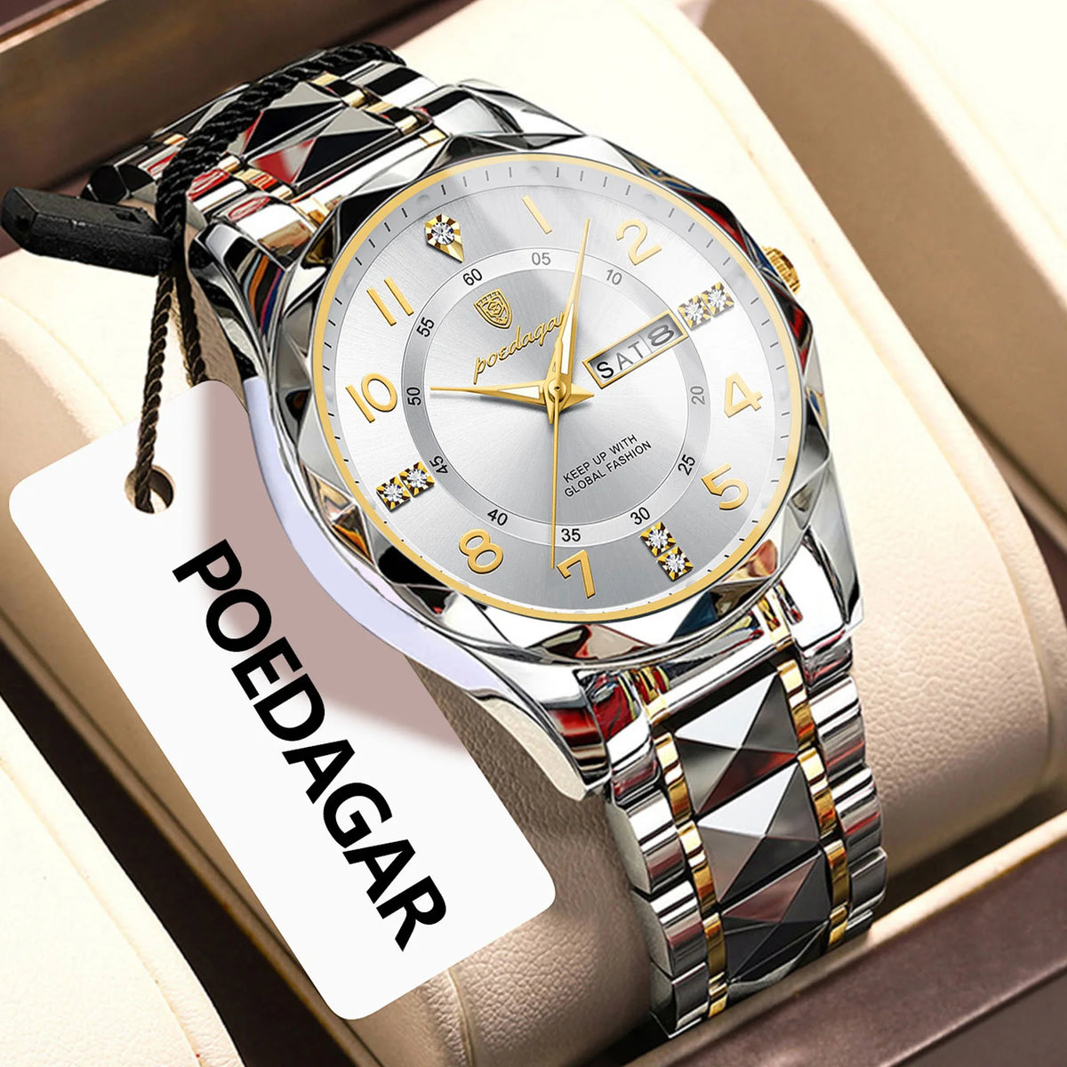 Poedagar 858 Men's Luxury Quartz Watch – Stainless Steel Band, Waterproof, Luminous, Date