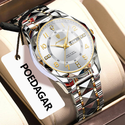 Poedagar 858 Men's Luxury Quartz Watch – Stainless Steel Band, Waterproof, Luminous, Date