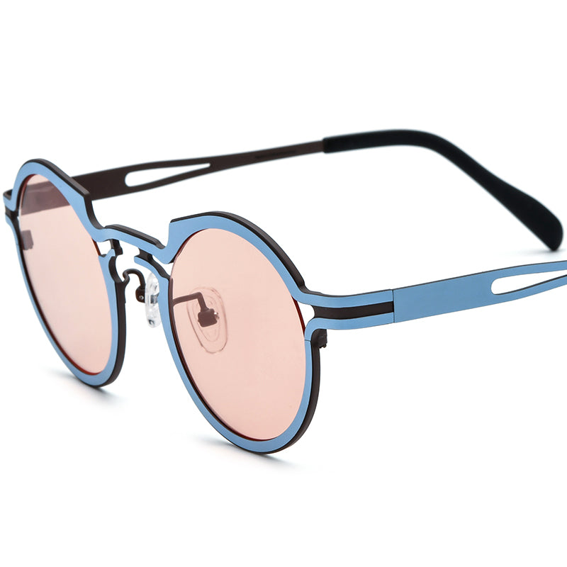 Colourful Titanium Round Polarised Sunglasses Retro - Blue Brown - MCROONS