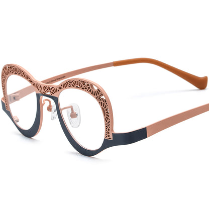 Matte Titanium Small Cat Eye Optical Glasses Hollow-Out - Matte Black Pink - MCROONS