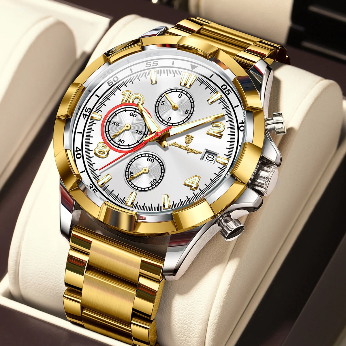 Poedagar 685 Men's Luxury Chronograph Quartz Watch – Stainless Steel Band, Waterproof, Luminous, Date