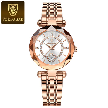 Poedagar 726 Women's Luxury Quartz Watch – Stainless Steel Band, Waterproof, Luminous, Date