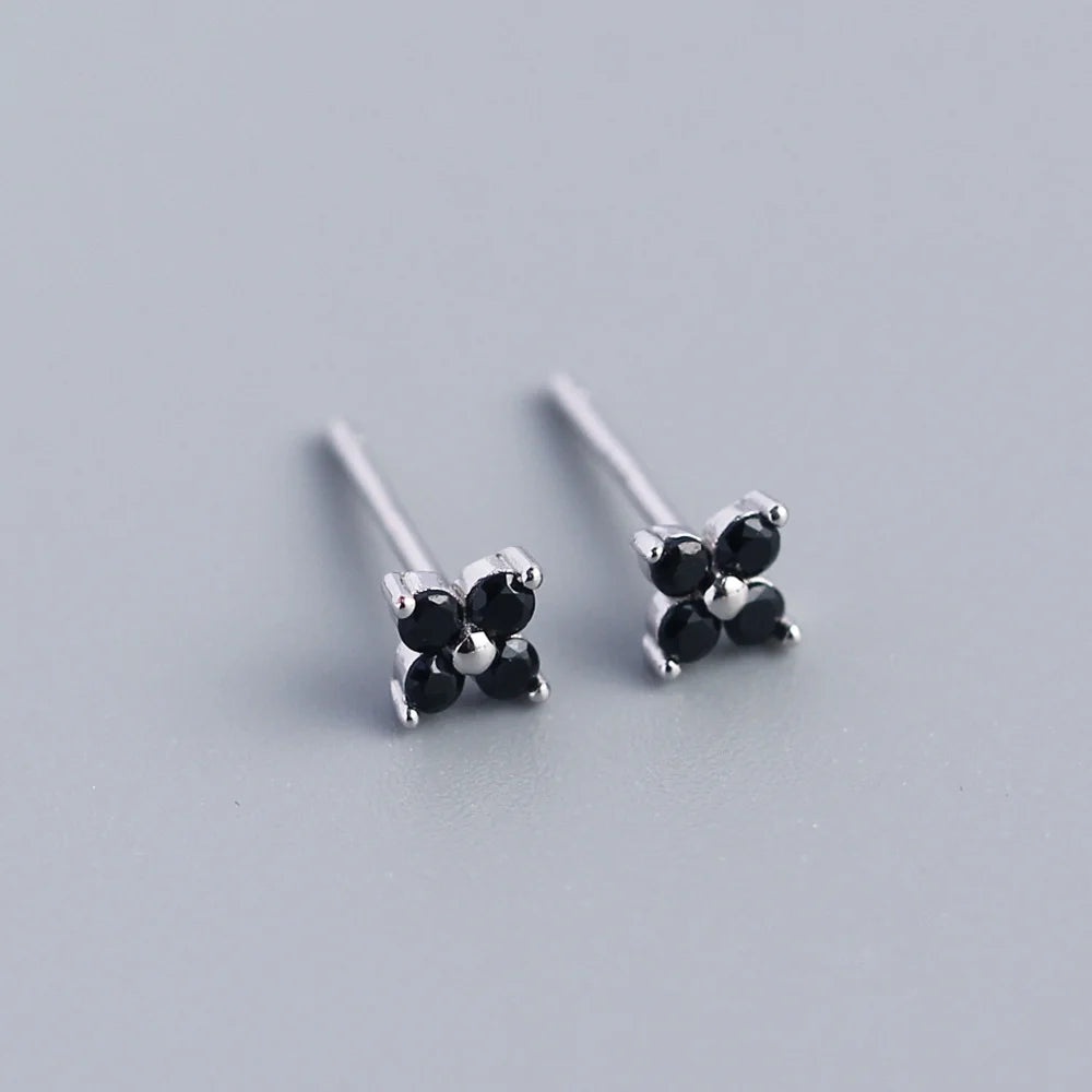 KR Simple Diamond S925 Silver INS Four Leaf Flower Earrings Sweet and Small Colorful Flower Earrings