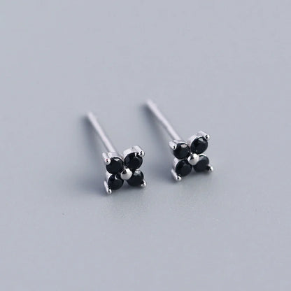 KR Simple Diamond S925 Silver INS Four Leaf Flower Earrings Sweet and Small Colorful Flower Earrings