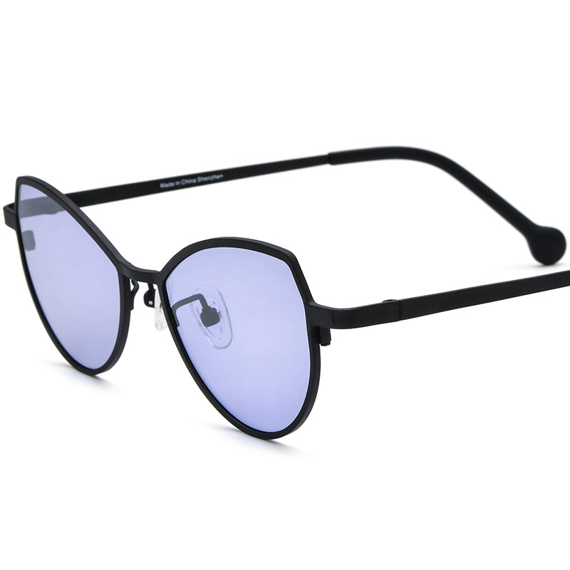 Colourful Titanium Cat Eye Sunglasses Polarized - Black Purple Lens - MCROONS