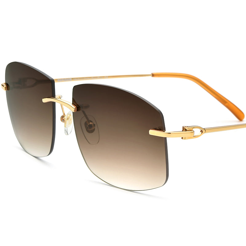 Rimless Square Metal Alloy Sunglasses with Gradient Lens - Gold Tea - MCROONS