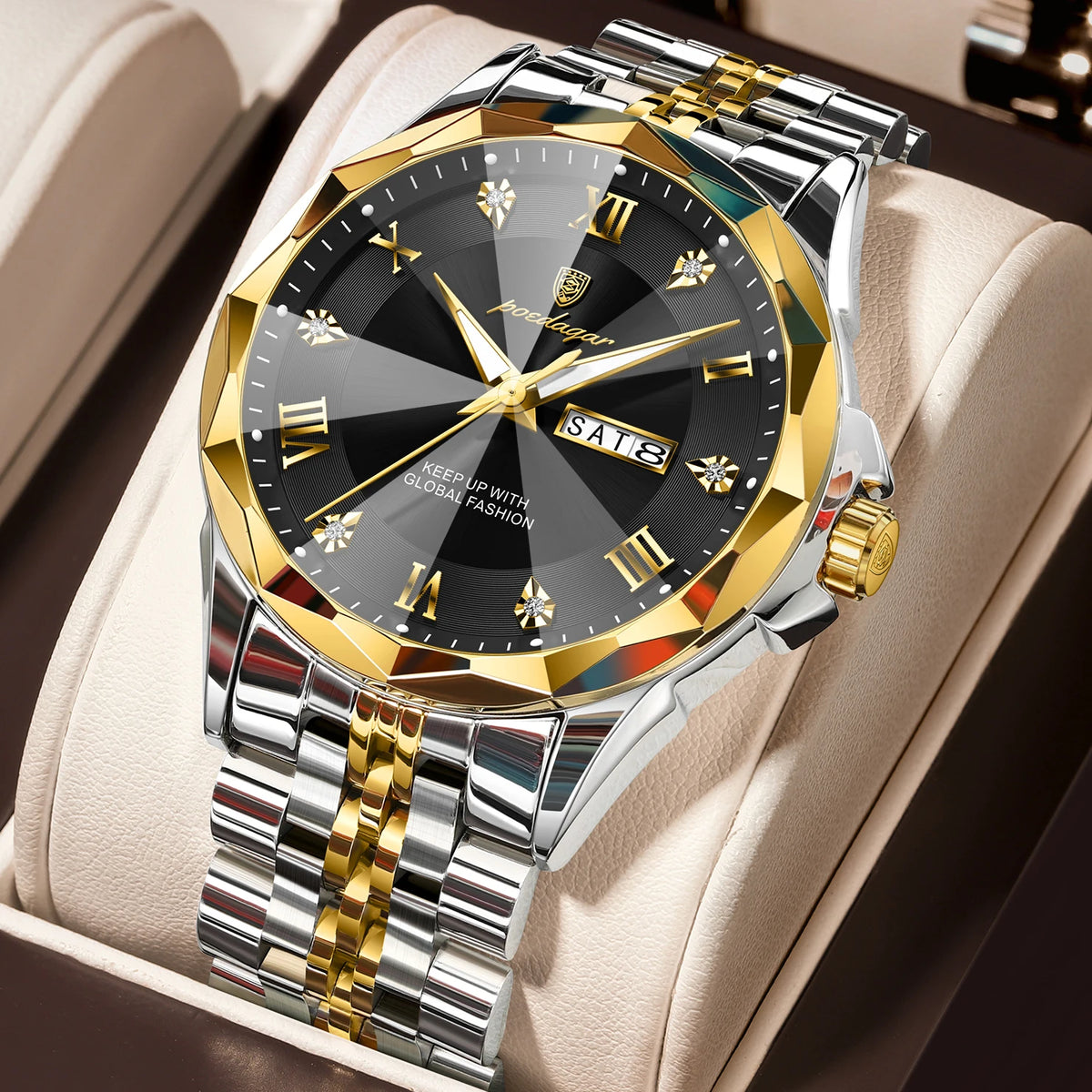 Poedagar 698 Men's Luxury Quartz Watch – Stainless Steel Band, Waterproof, Luminous, Date
