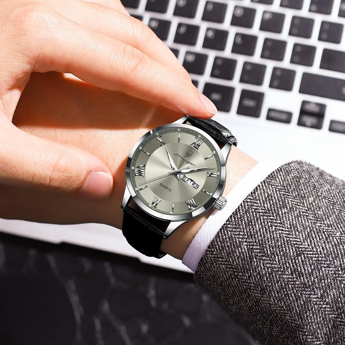 Poedagar 978 Men's Luxury Quartz Watch – Leather Strap, Waterproof, Luminous, Date